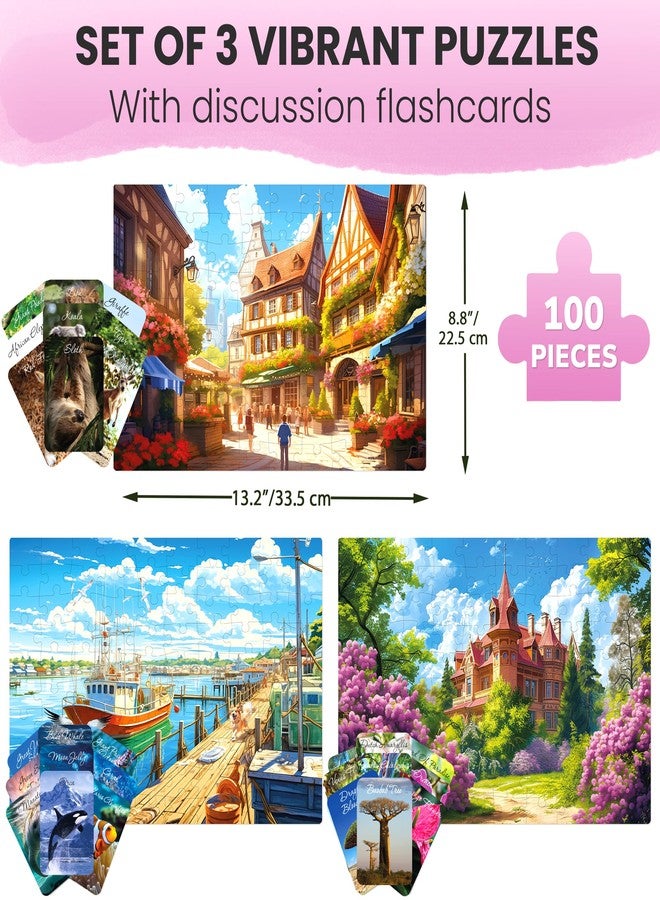 QUOKKA 100 Pieces Dementia Puzzles for Elderly - 3SET Large Piece Puzzles for Seniors - 9 Memory Flashcards with Facts I 25 Discussion Prompts per Puzzle - Alzheimer's Activities Products for Elderly - Image 2